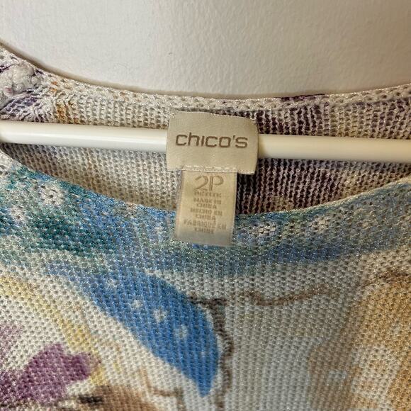 Chicos Womens Knit Sweater Sz 2P Watercolor Mulitcolored Art 3/4 Sleeve Spring - Picture 6 of 6